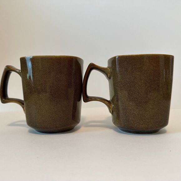 SIMPLE DINING-Square Stoneware, coffee Cup/Mugs. Floral Brown/Green 4" set of 2. - Picture 6 of 10
